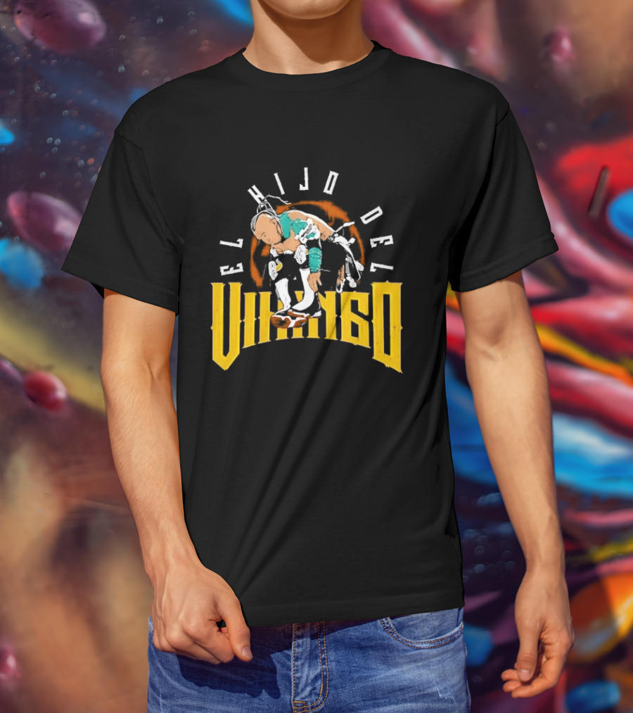 El Hijo Del Vikingo Crouching Wrestler Brown Yellow Text And Image T-Shirt