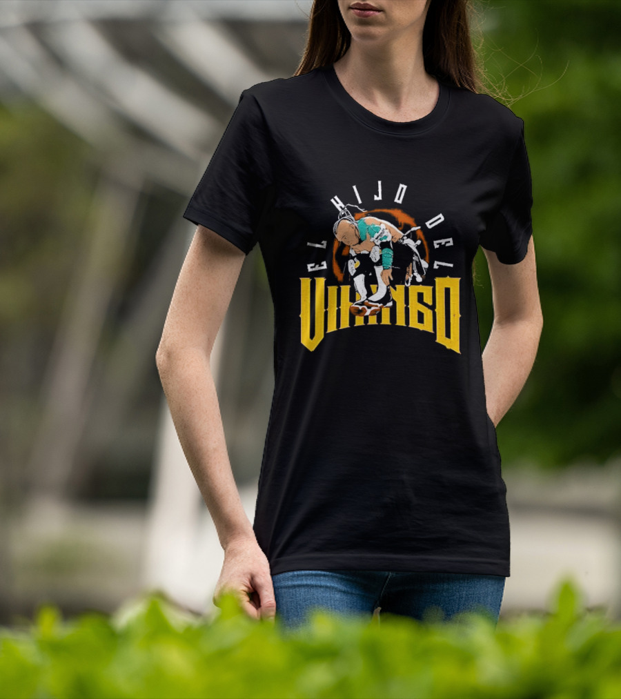 El Hijo Del Vikingo Crouching Wrestler Brown Yellow Text And Image T-Shirt