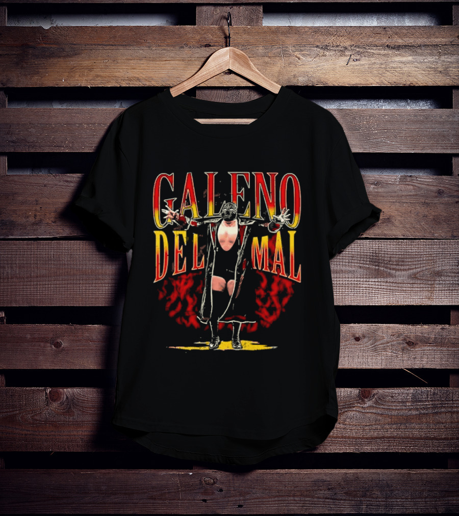 Galeno Del Mal Masked Wrestler Fiery Red Outstretched Arms T-Shirt
