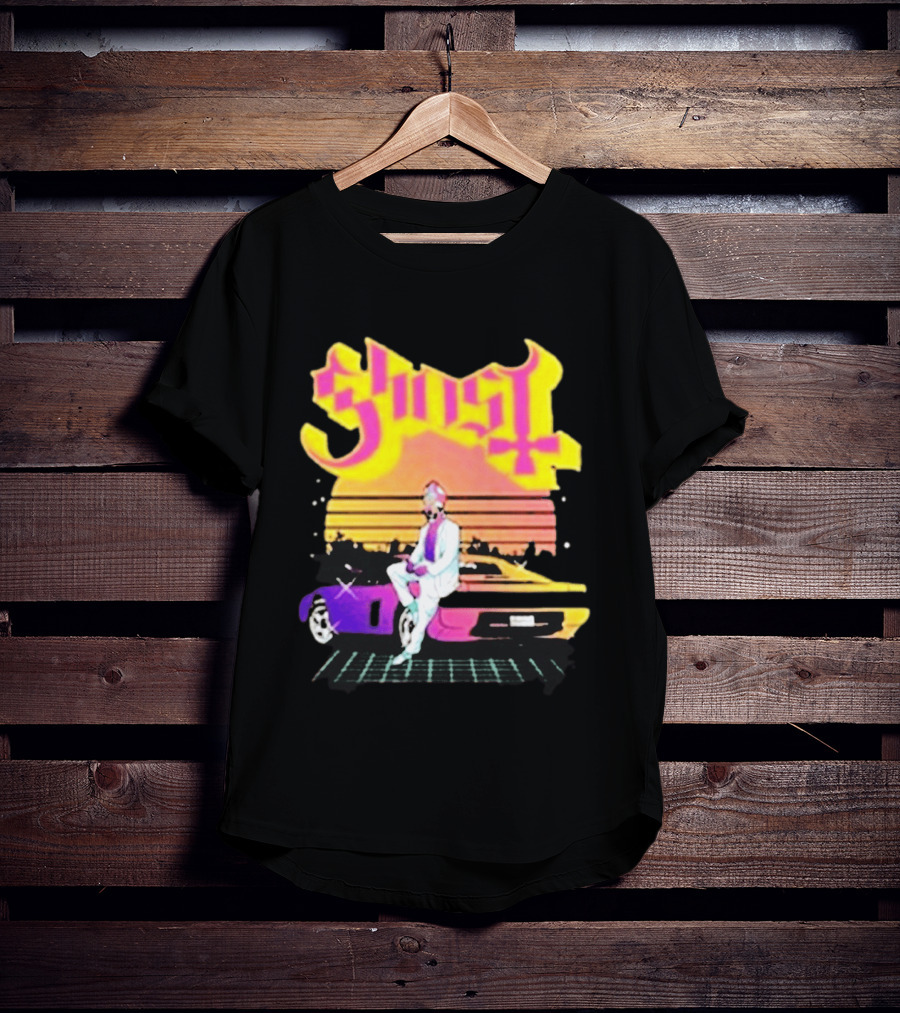 Ghost Miami Vice Retro Sunset Car Scene T-Shirt