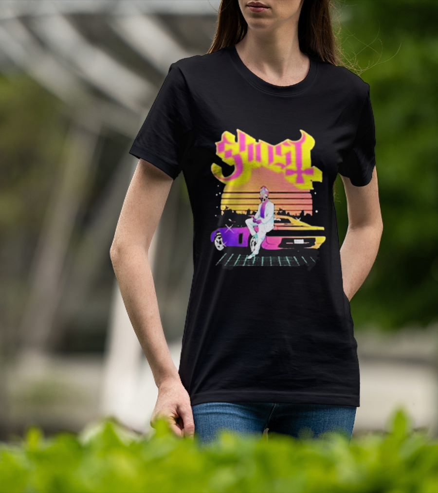 Ghost Miami Vice Retro Sunset Car Scene T-Shirt