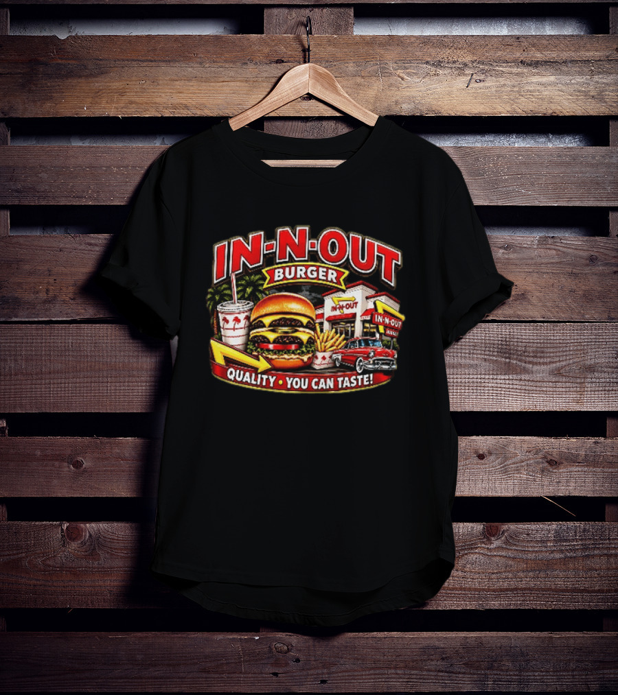 In N Out Burger Quality You Can Taste Palm Trees Classic Car Hamburger Fries Retro Restaurant Scene T-Shirt