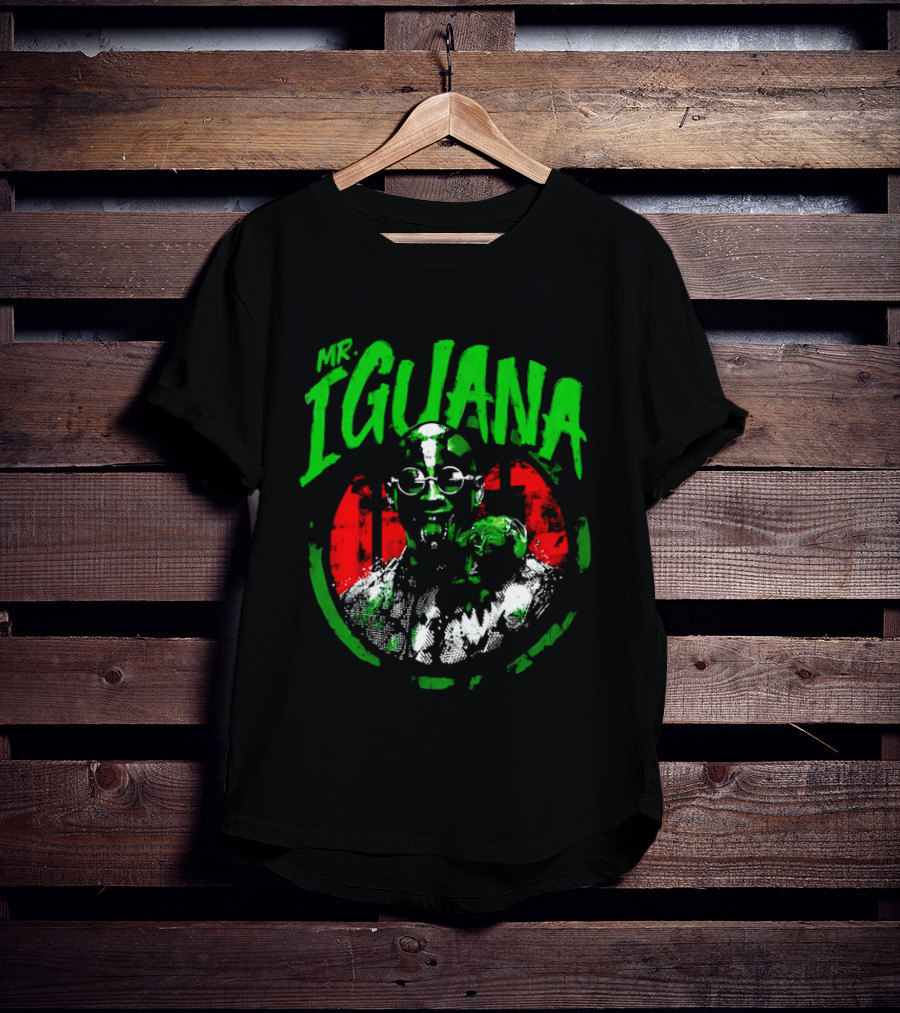 Mr Iguana Man Round Sunglasses Lizard Red Distressed Bootleg T-Shirt