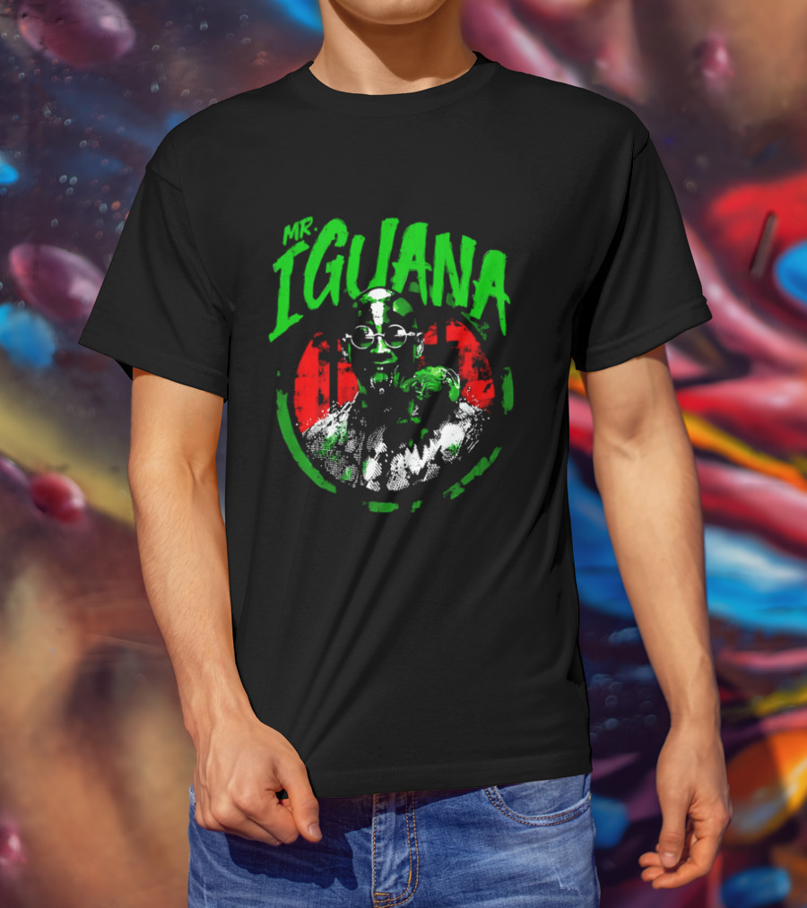 Mr Iguana Man Round Sunglasses Lizard Red Distressed Bootleg T-Shirt