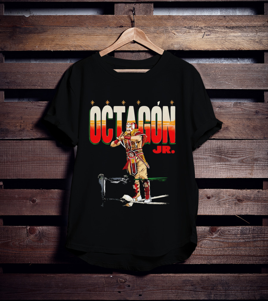 Octagon Jr Masked Lucha Libre Wrestler Ring Ropes Stars Distressed T-Shirt
