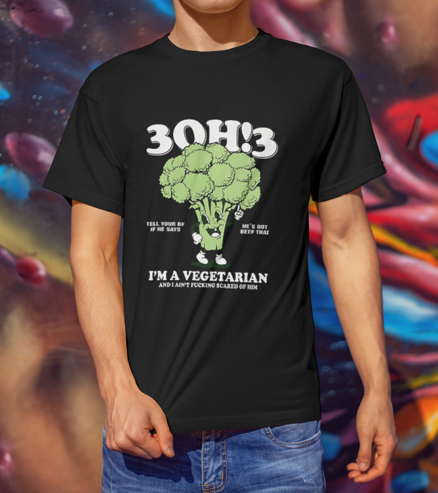 3Oh!3 I'm A Vegetarian Kill Yourself And I Ain't Scared Of Him Broccoli Cartoon T-Shirt