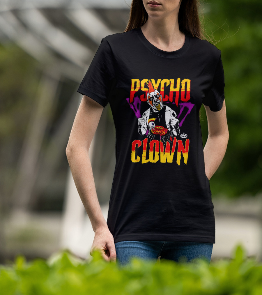 Psycho Clown Masked Luchador AAA Orange Mohawk Distressed T-Shirt