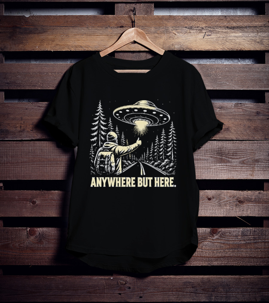 Anywhere But Here Hitchhiker UFO Forest Adventure T-Shirt