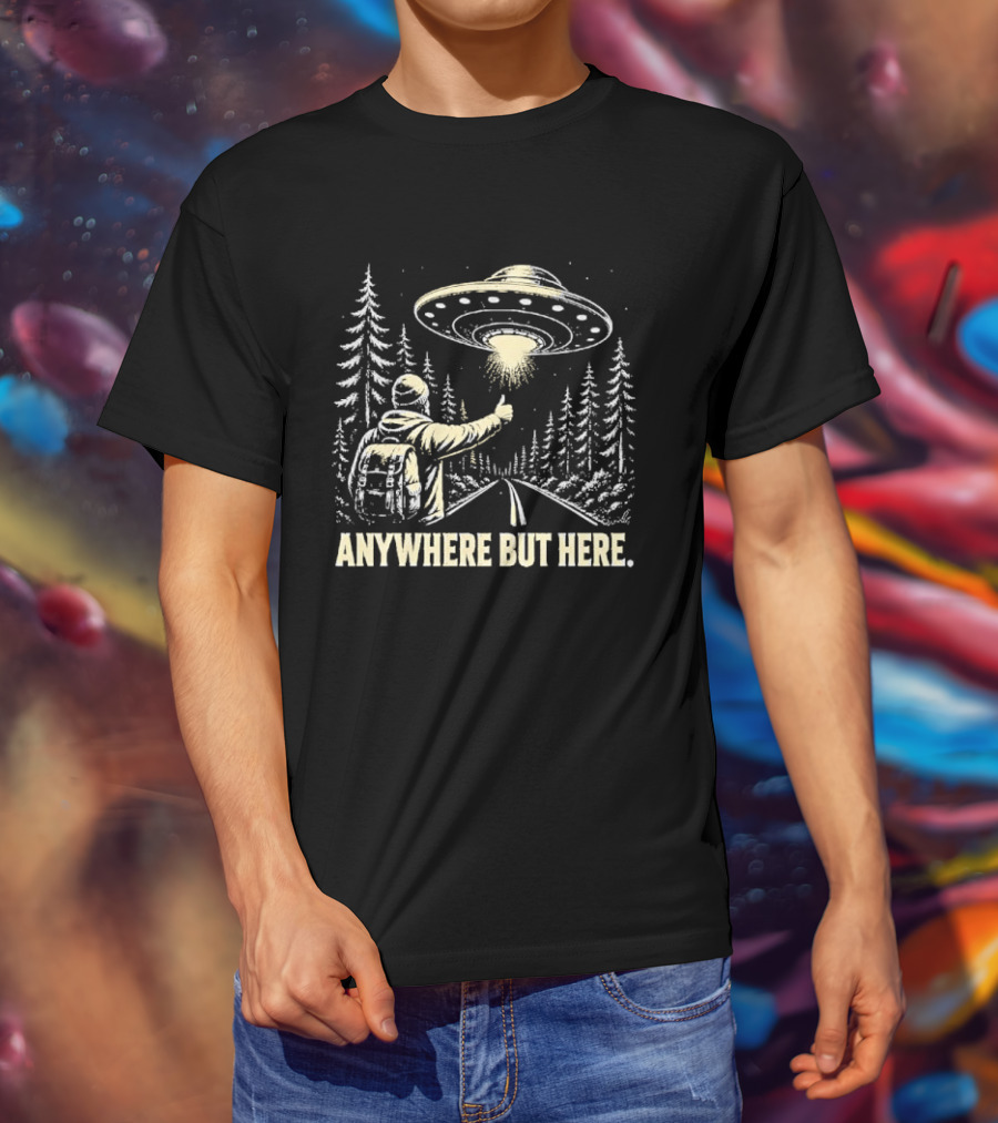 Anywhere But Here Hitchhiker UFO Forest Adventure T-Shirt