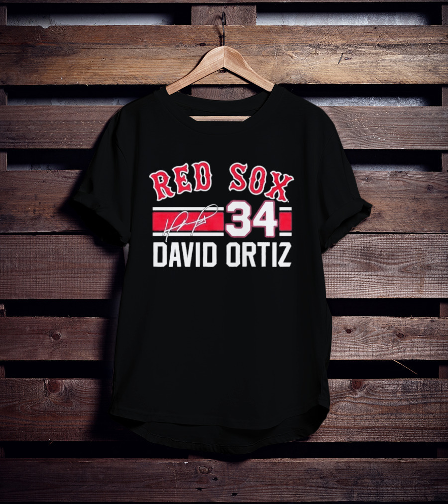 Red Sox MLB David Ortiz 34 White Stripes Distressed T-Shirt