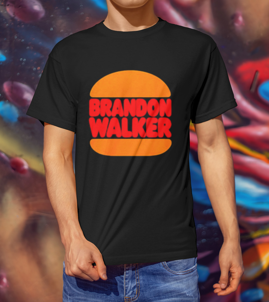 Brandon Walker Hamburger Bold Red Text Inside Orange Bun T-Shirt