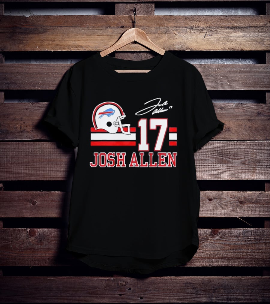 Josh Allen 17 Buffalo Bills Helmet Red Stripes Distressed T-Shirt