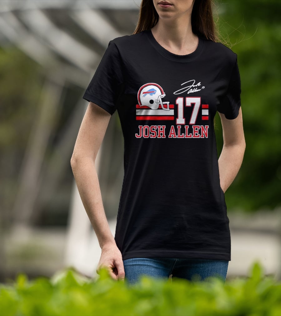 Josh Allen 17 Buffalo Bills Helmet Red Stripes Distressed T-Shirt
