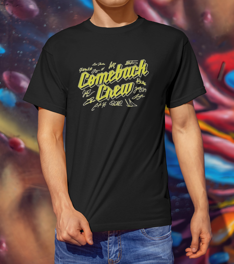 Comeback Crew Yellow 3D Lettering With Player Signatures Black T-Shirt