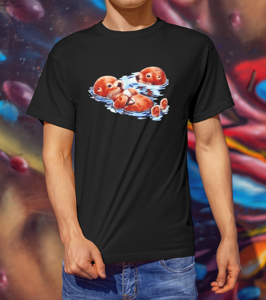 Otters Go With The Flow Cute Playful Swimming Pair T-Shirt