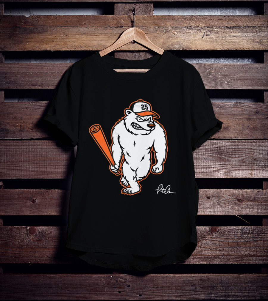 Polar Bear Pete Baseball Bear With Orange Bat And Cap Number 25 Art By Pete Alonso T-Shirt