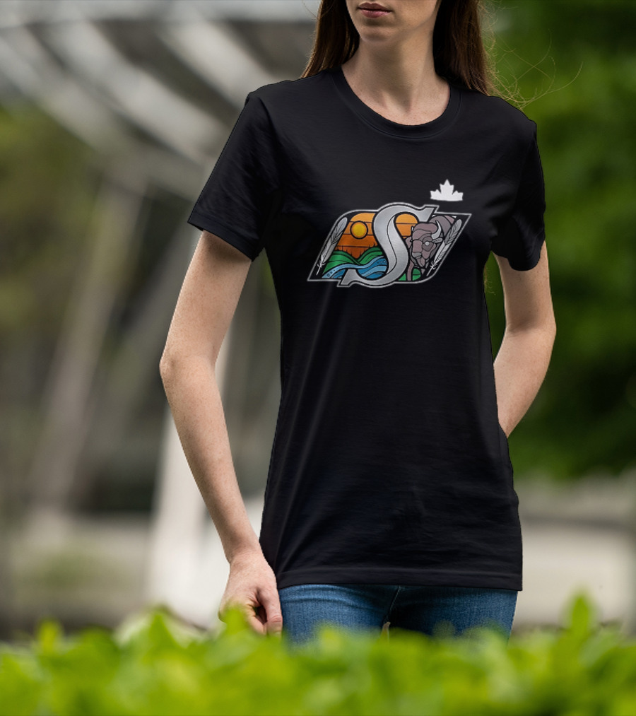 Saskatchewan Roughriders 2025 Indigenous Heritage Special Buffalo Sunrise Feather River T-Shirt