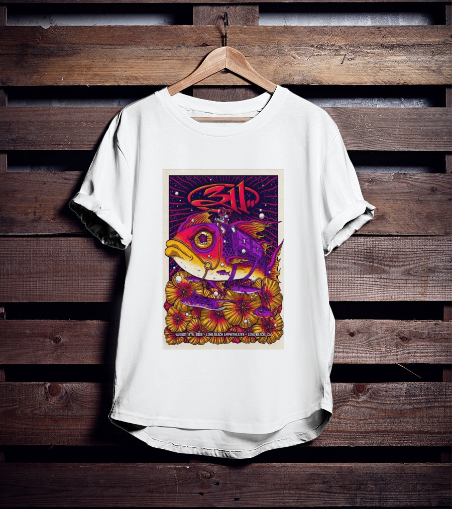 311 August 18 2026 Long Beach Amphitheater CA Psychedelic Fish And Astronaut T-Shirt