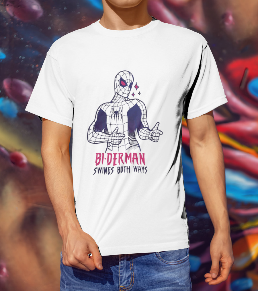 Bi Derman Swings Both Ways Spider Man LGBTQ Superhero T-Shirt