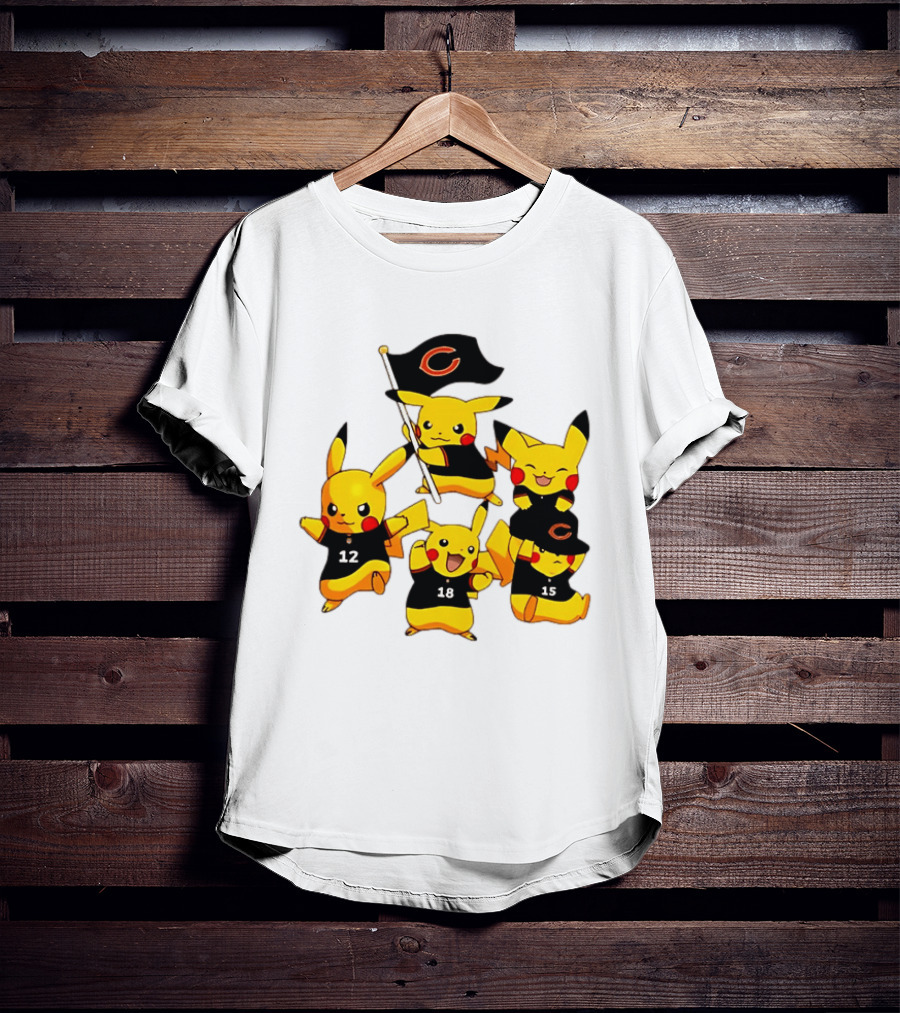 Chicago Bears Pikachu Fan Squad With Flag And Jerseys T-Shirt