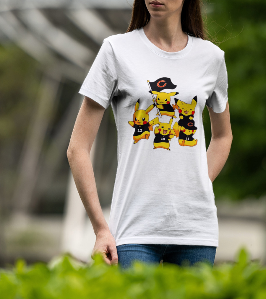 Chicago Bears Pikachu Fan Squad With Flag And Jerseys T-Shirt