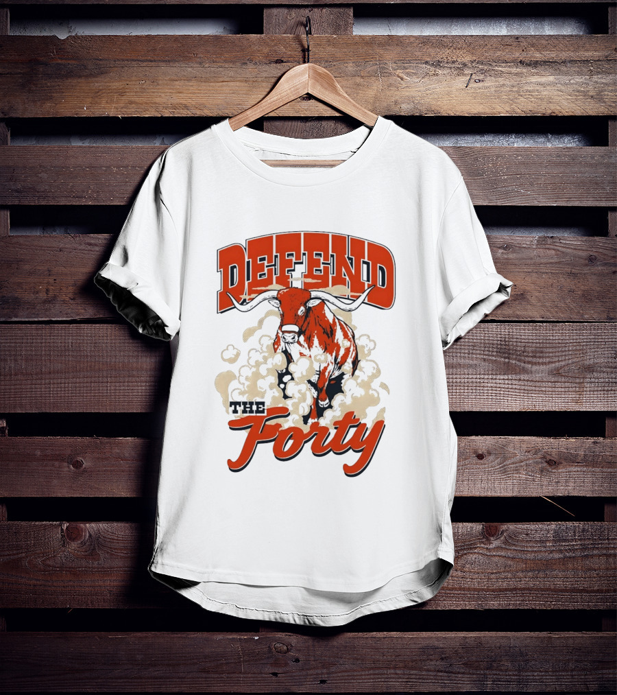 Defend The Forty Longhorn Bull Dust Clouds Halftone T-Shirt