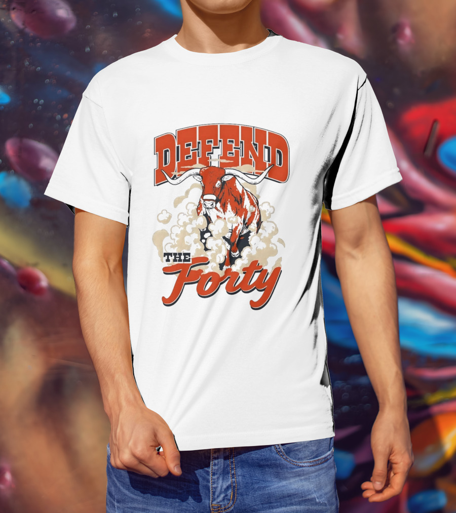Defend The Forty Longhorn Bull Dust Clouds Halftone T-Shirt