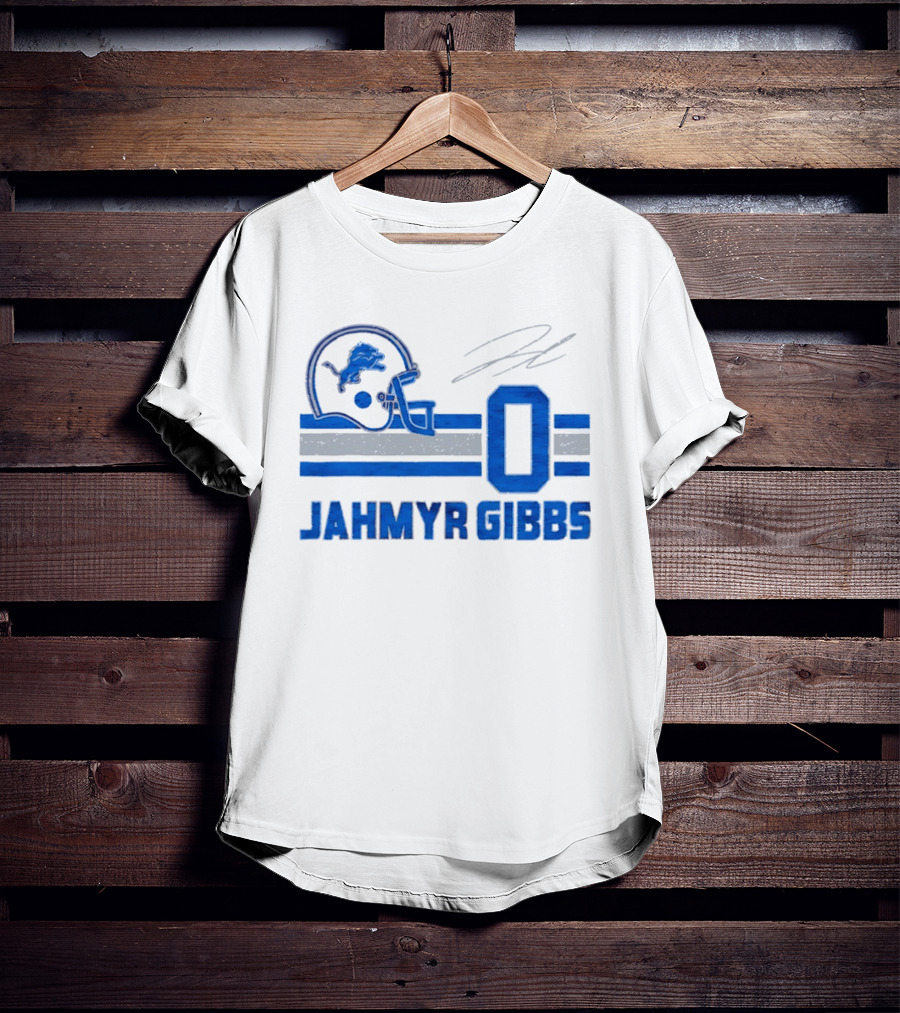 Detroit Lions Jahmyr Gibbs Zero Helmet Number Stripes Distressed T-Shirt