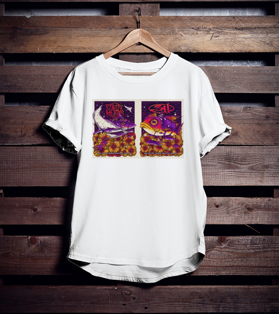 Dirty Heads 311 August 18 2026 Long Beach Amphitheater California Concert Art Colorful Fish Flowers T-Shirt