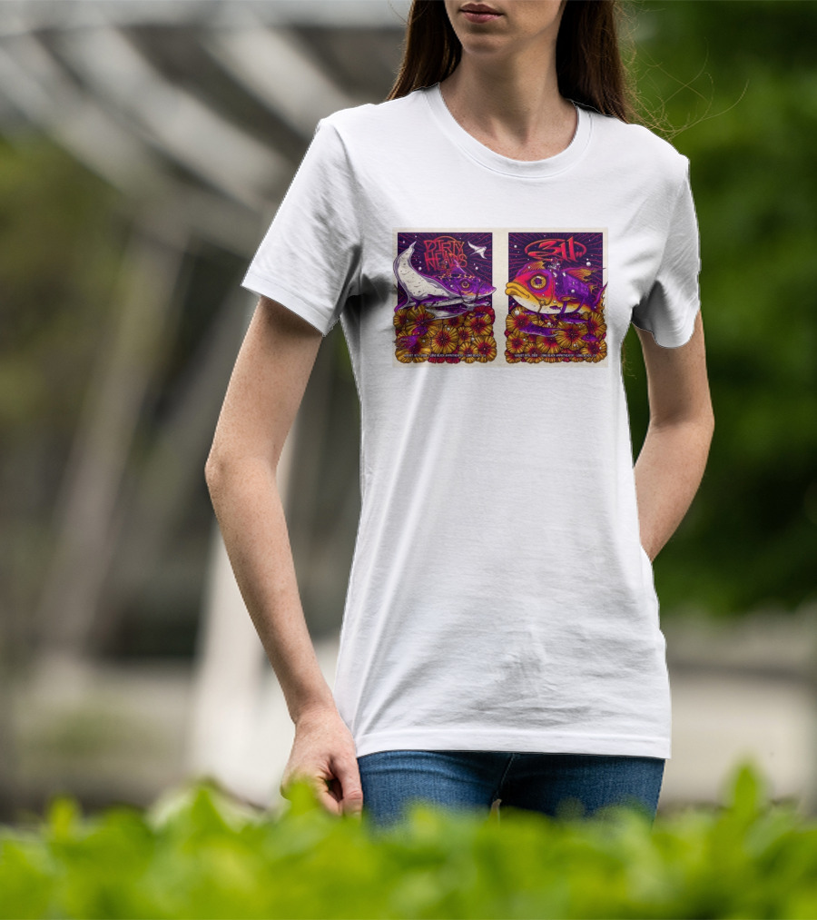 Dirty Heads 311 August 18 2026 Long Beach Amphitheater California Concert Art Colorful Fish Flowers T-Shirt