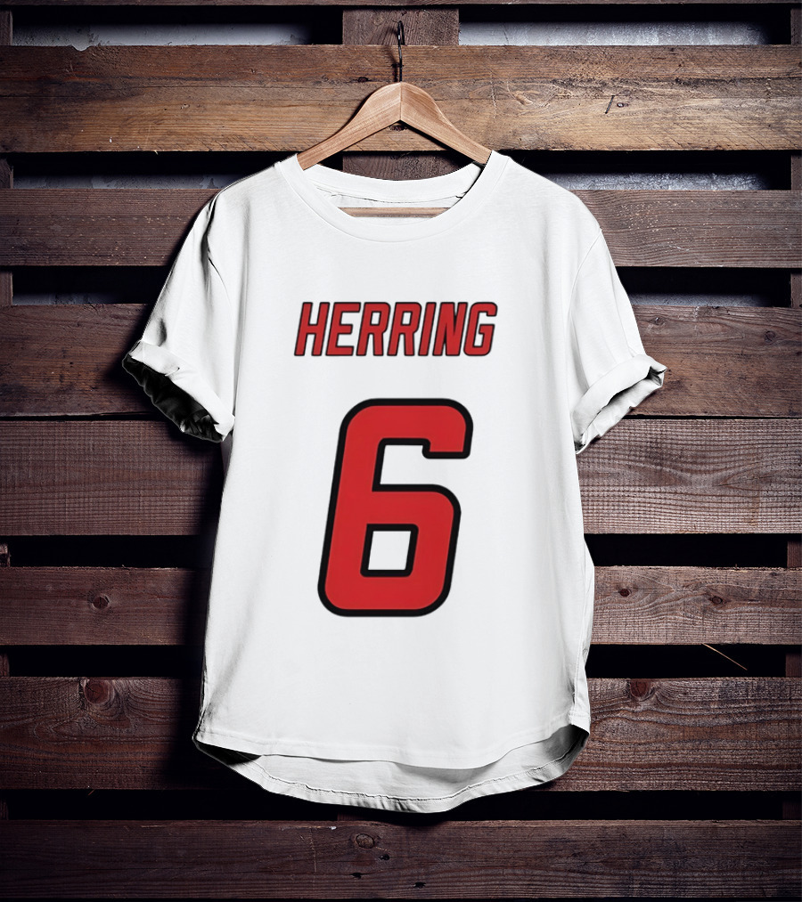 Herring 6 Red Jersey Name Number Bold Athletic Font T-Shirt