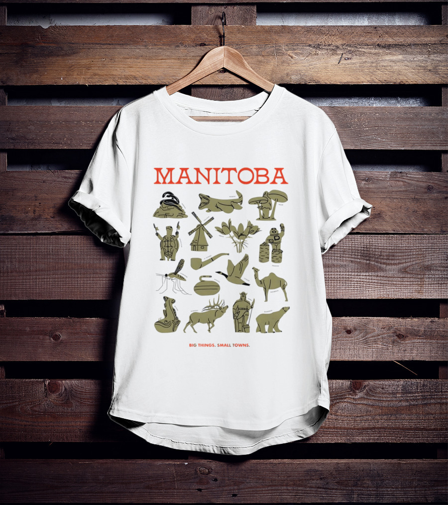 Manitoba Roadside Attractions Big Things Small Towns Statues Gold T-Shirt