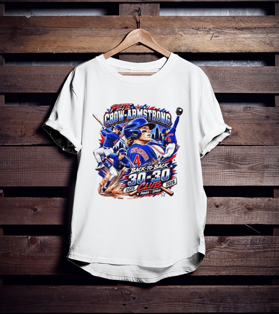 Pete Crow Armstrong Back To Back 30 30 Club 2025 2026 Power Speed Chicago Baseball Action Skyline T-Shirt