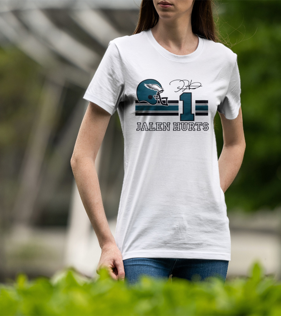 Philadelphia Eagles Jalen Hurts Helmet Number 1 Signature T-Shirt