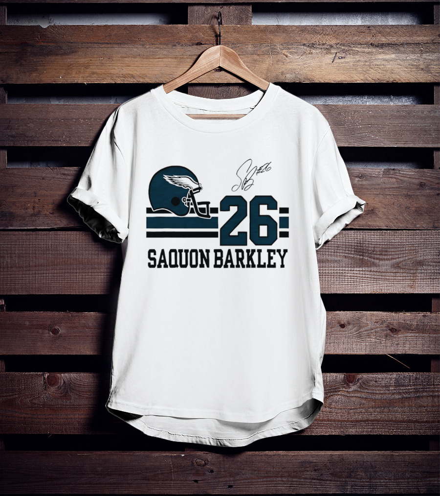 Philadelphia Eagles Saquon Barkley Helmet 26 Signature T-Shirt