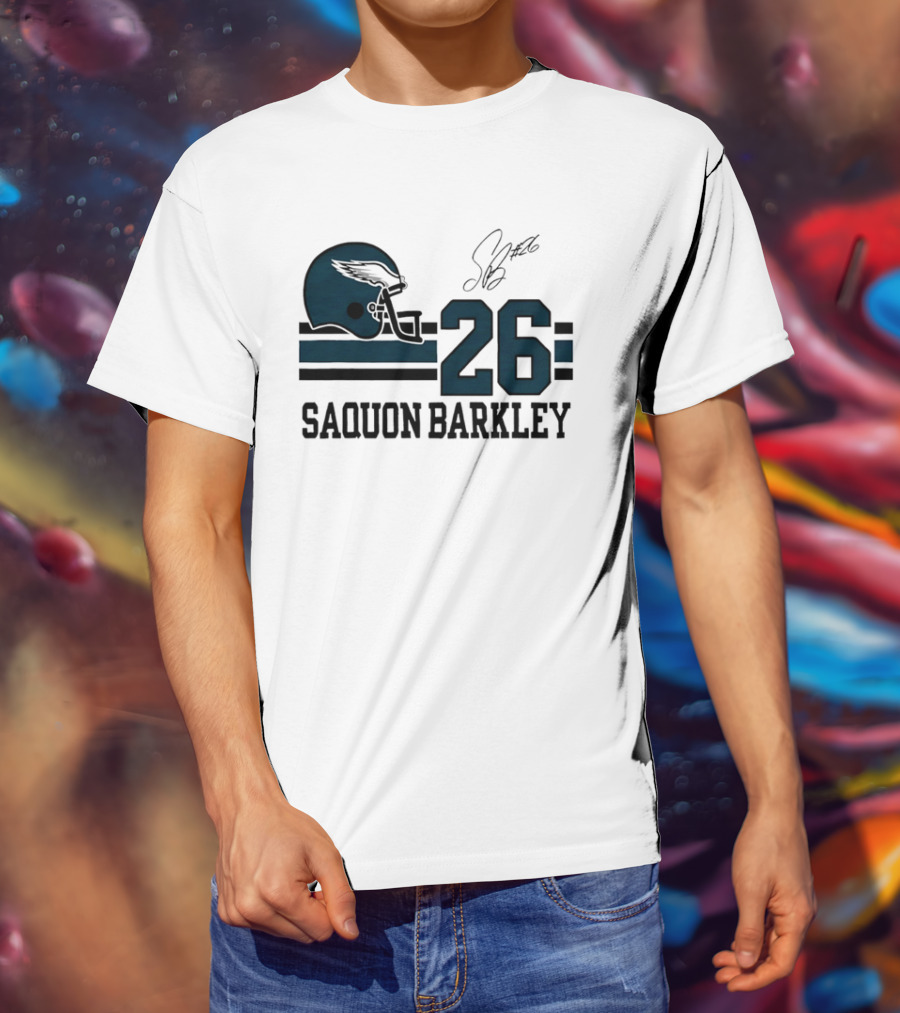 Philadelphia Eagles Saquon Barkley Helmet 26 Signature T-Shirt