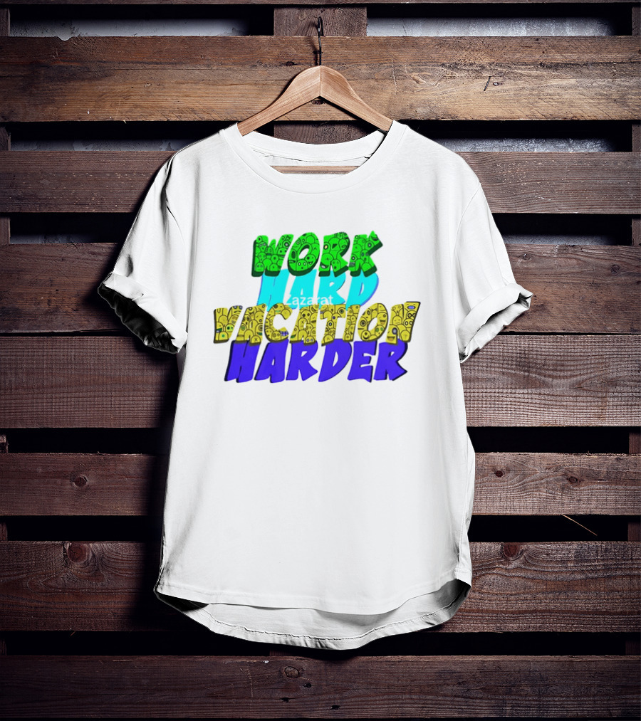 Work Hard Vacation Harder Emoji Patterned Colorful T-Shirt