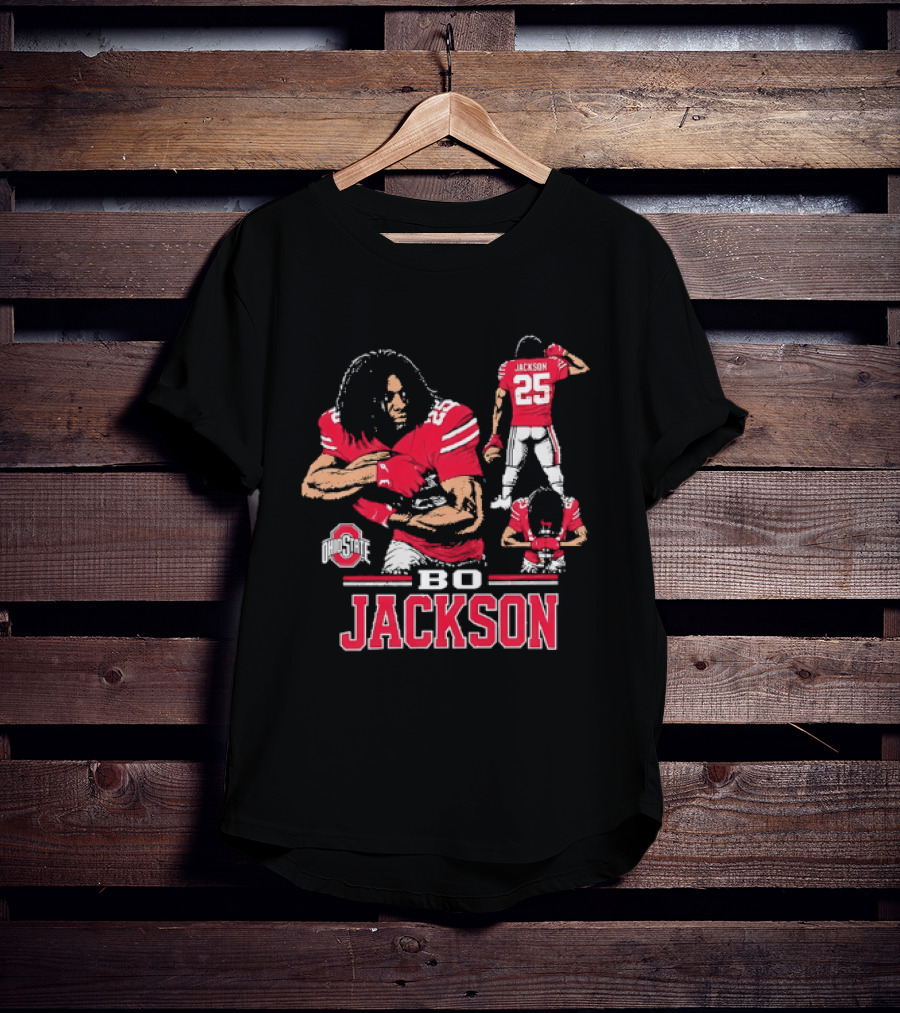 Bo Jackson Ohio State Buckeyes Number 25 Collage Red Jersey T-Shirt
