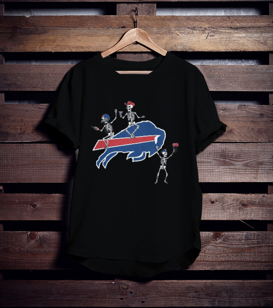 Buffalo Bills Skeletons Riding Logo With Cowboy Hats And Footballs T-Shirt