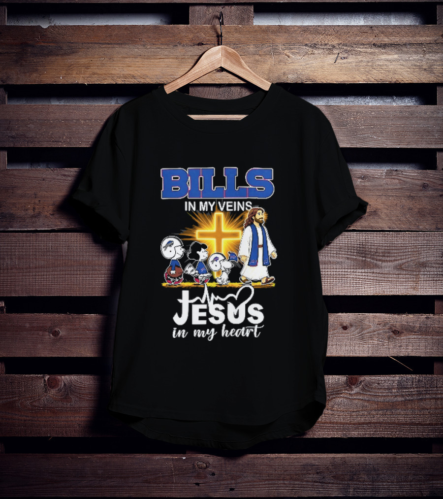 Bills In My Veins Jesus In My Heart Cartoon Characters Walking Cross T-Shirt