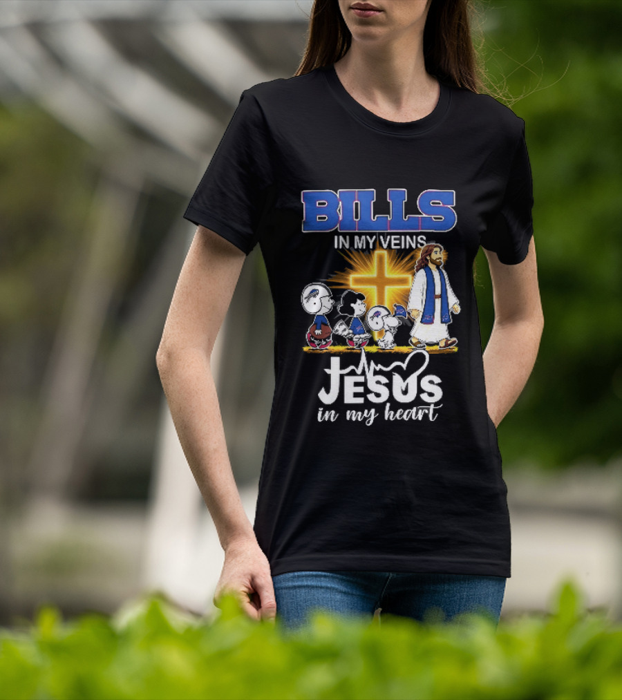 Bills In My Veins Jesus In My Heart Cartoon Characters Walking Cross T-Shirt