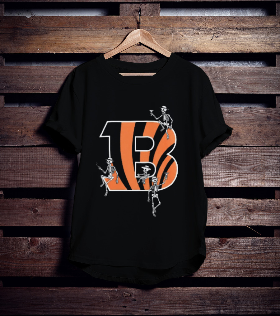 Cincinnati Bengals Party Skeletons Logo B With Stripes T-Shirt