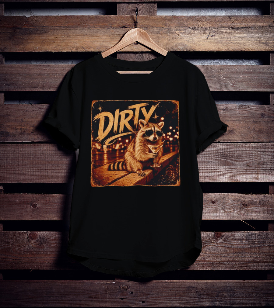 DIRTY Raccoon With Martini And Sunglasses In Night Scene T-Shirt