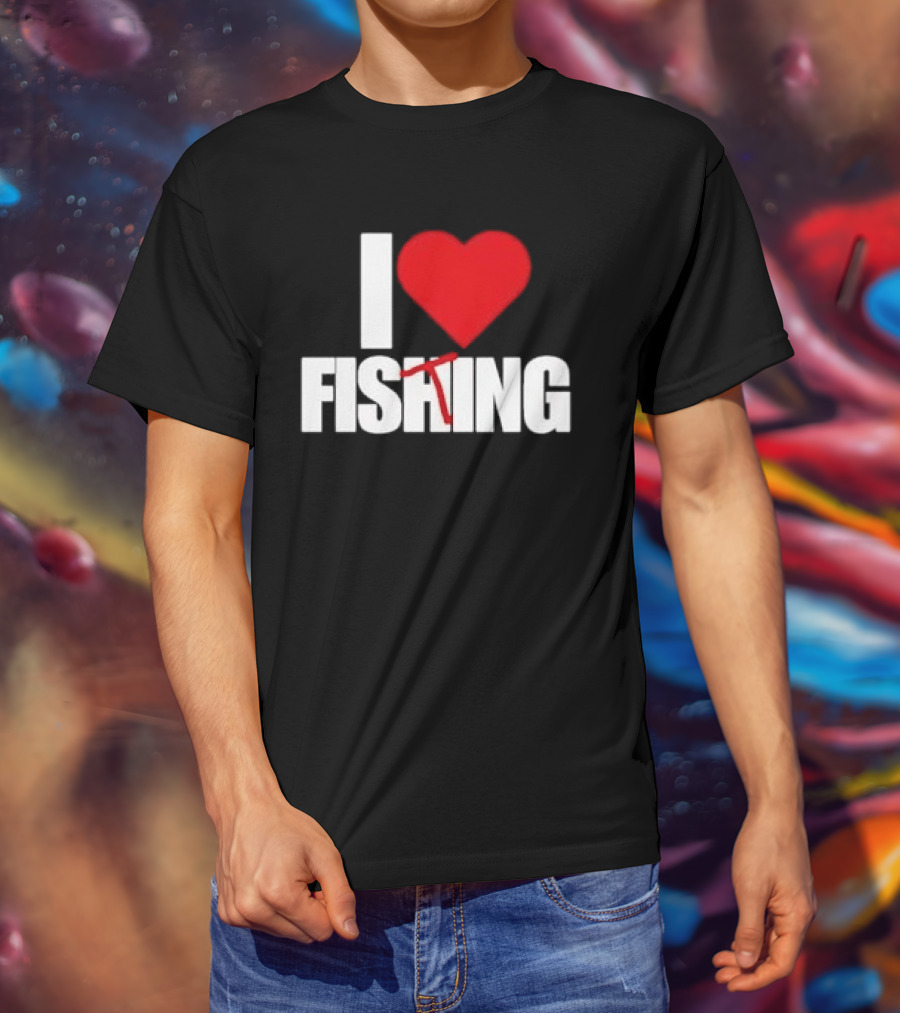 I Heart Fishing With Rod And Hook T-Shirt