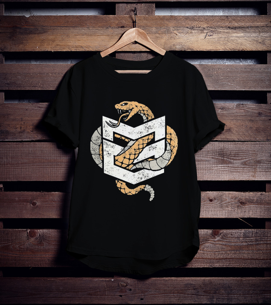Distressed Rattlesnake Coiled Through Geometric T-Shirt