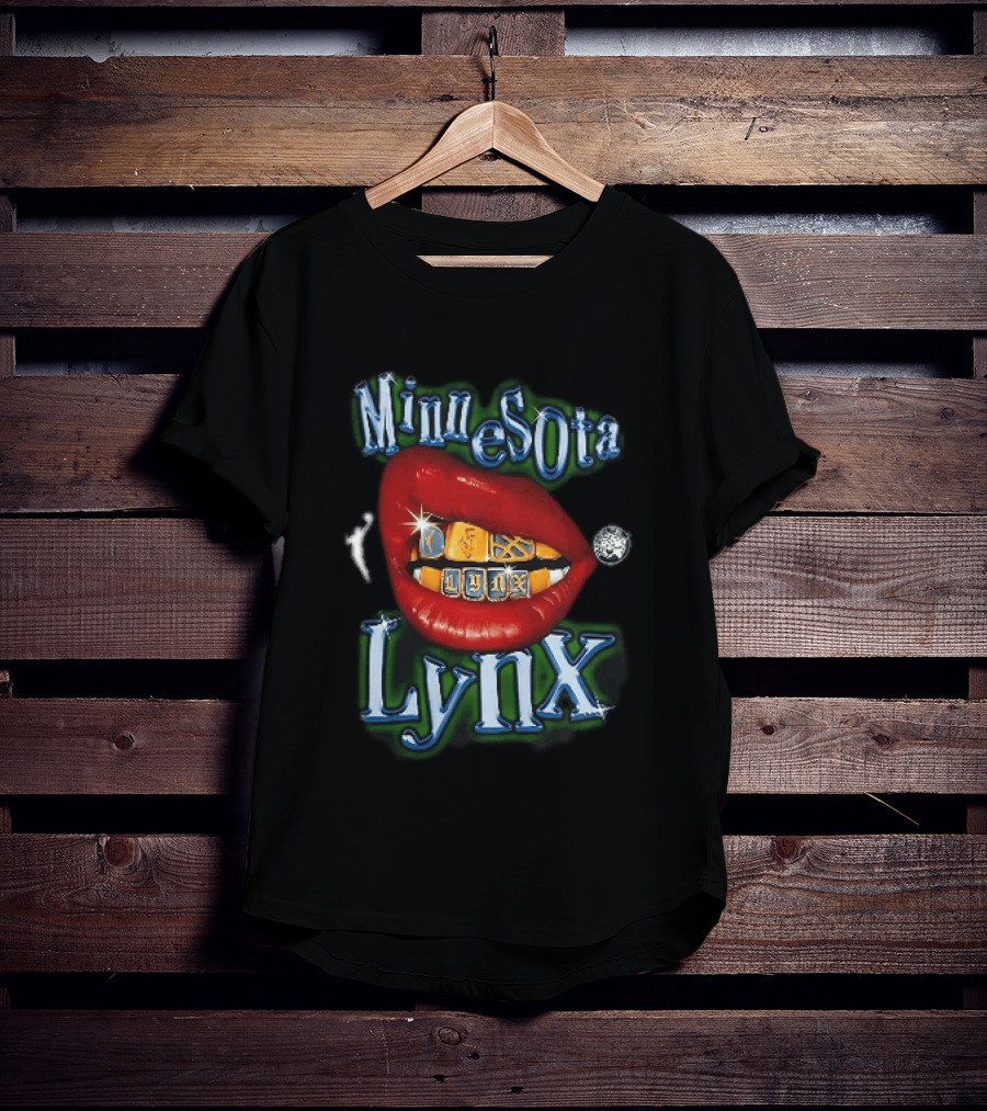 Minnesota Lynx Red Lips Gold Grillz Chrome Lettering WNBA T-Shirt