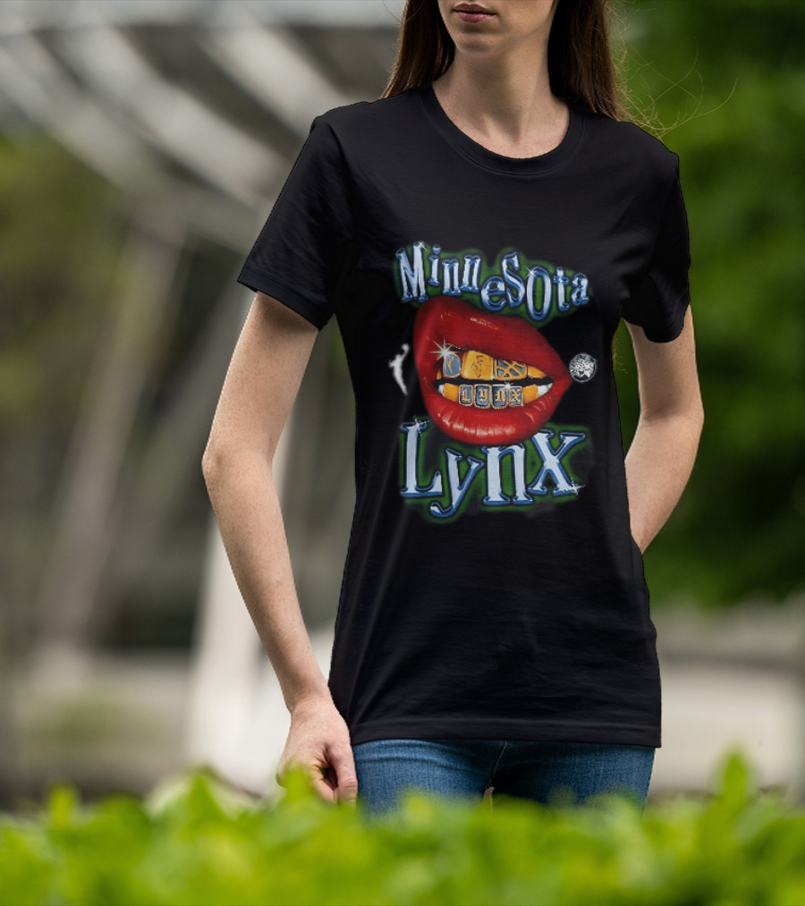 Minnesota Lynx Red Lips Gold Grillz Chrome Lettering WNBA T-Shirt
