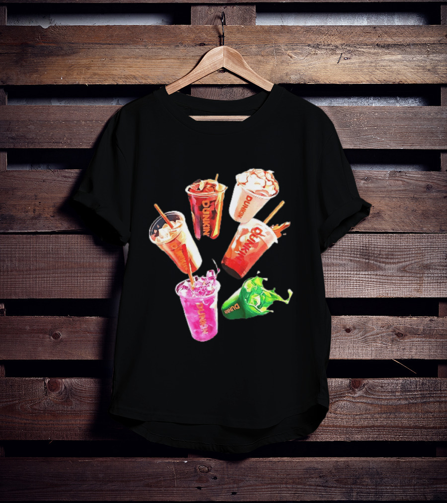 Dunkin Colorful Iced Coffee Beverages Splash With Straws T-Shirt