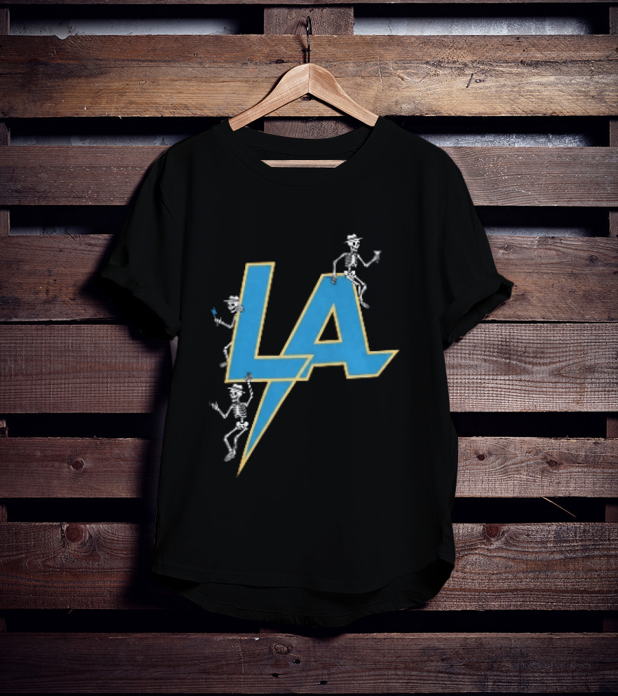 Los Angeles Chargers Skeletons On LA Lettering With Lightning Bolt T-Shirt