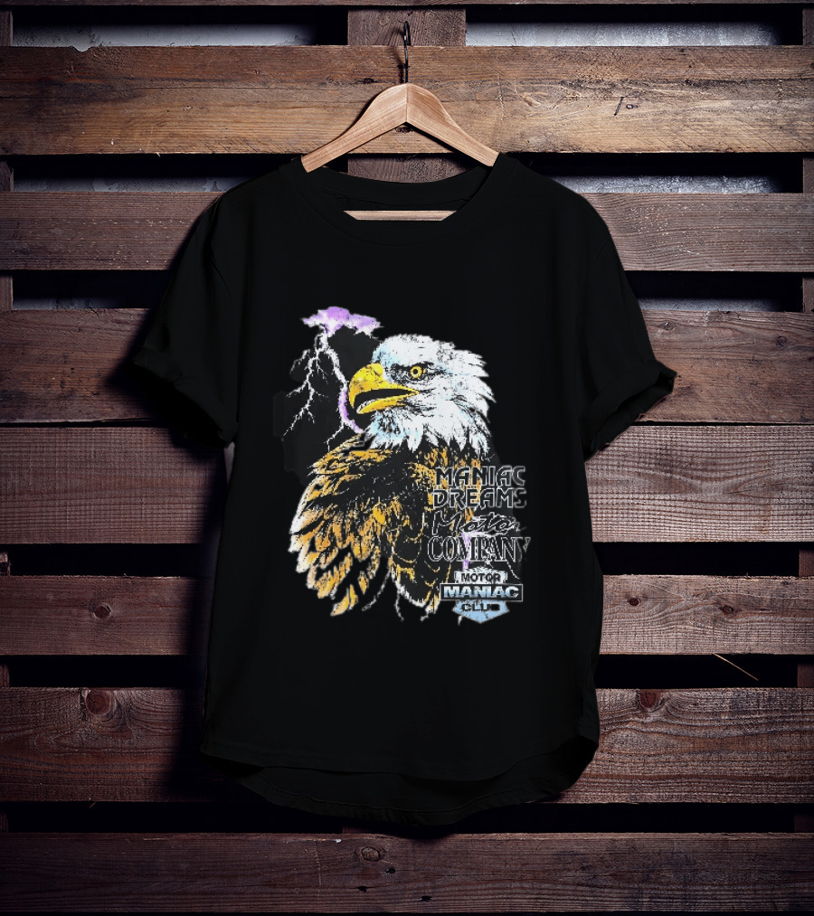 Maniac Dreams Motor Company Bald Eagle Purple Lightning Bolt Club T-Shirt